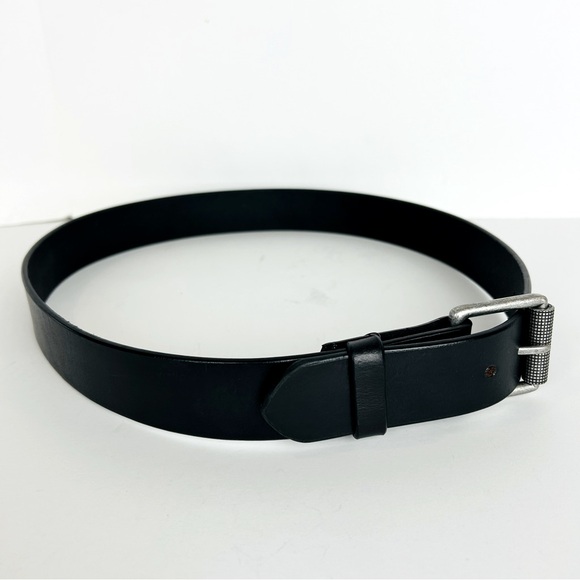 Transit Black Tumbled Leather Belt Silver Tone Buckle Casual Jean Belt Sz 36 NWT - Picture 3 of 6